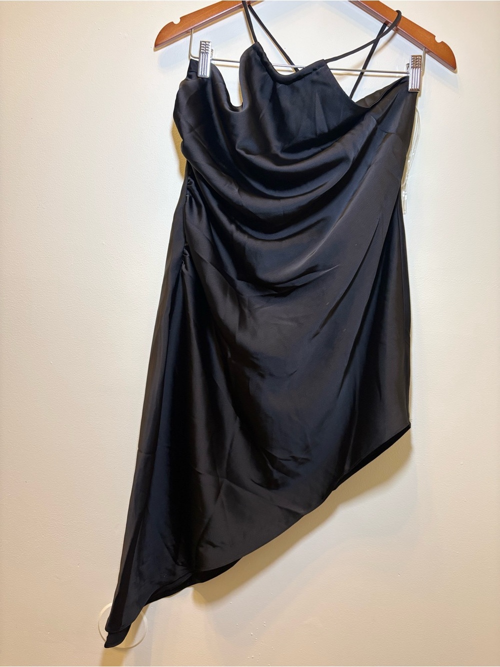 Nookie Black Asymmetrical Satin Slip Skirt